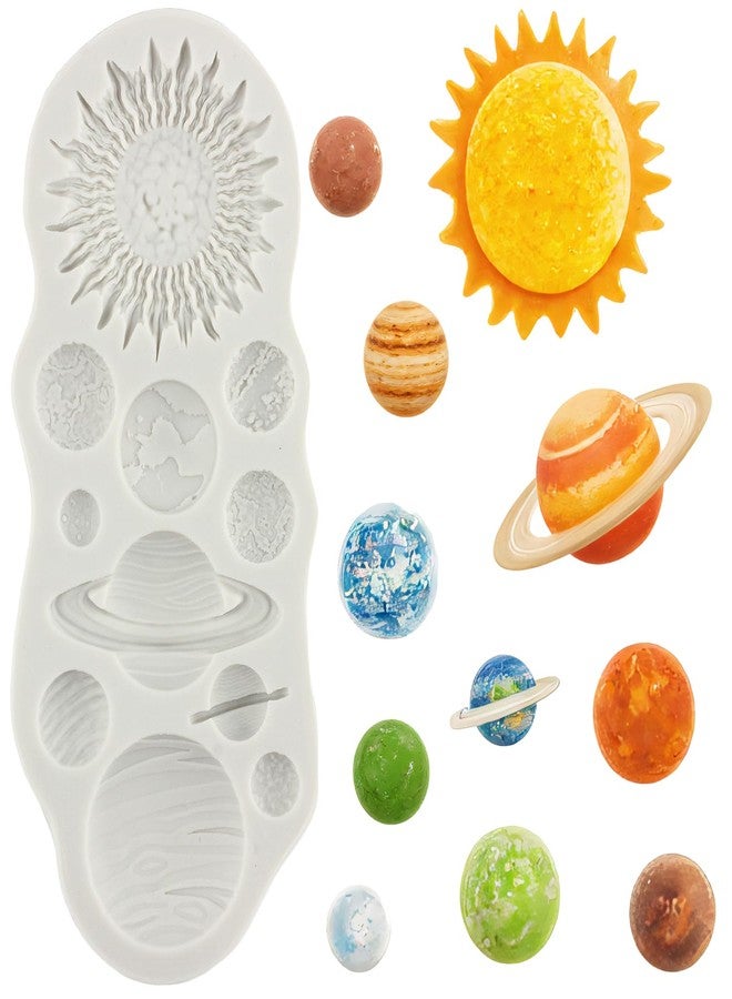 YANQINMS Planets Silicone Mold Earth Venus Saturn Mars Jupiter Fondant Molds For Sugar Cake Decorating Cupcake Topper Candy Chocolate Gum Paste Polymer Clay - Image 1