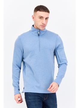 Avalanche Men Mock Neck Heather Long Sleeves Sweatshirt, Blue  - Image 1