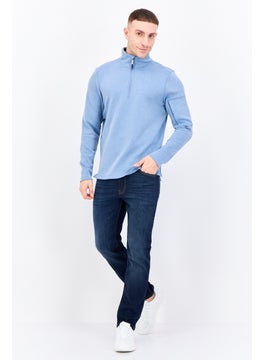 Avalanche Men Mock Neck Heather Long Sleeves Sweatshirt, Blue  - Image 4