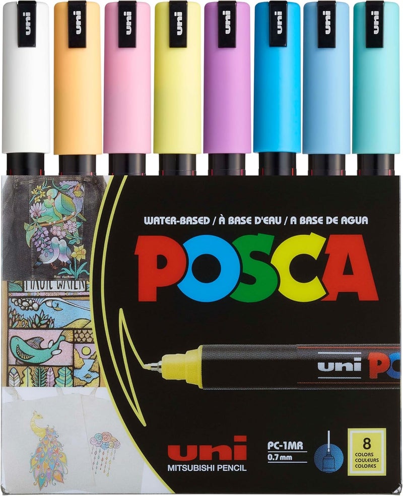 POSCA أقلام تلوين دائمة مائية من بوسكا PC-1MR - مجموعة من 8 ألوان باستيل - Image 1