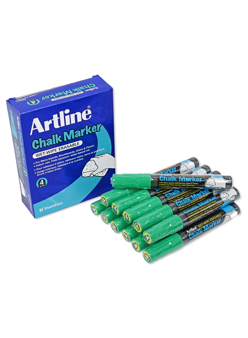 Artline Artline 12 Pieces EPW4 Chalk Marker, Line 4.0mm, Wet Wipe Eresable, Color:Green-ARMKEPW-4GR - Image 2
