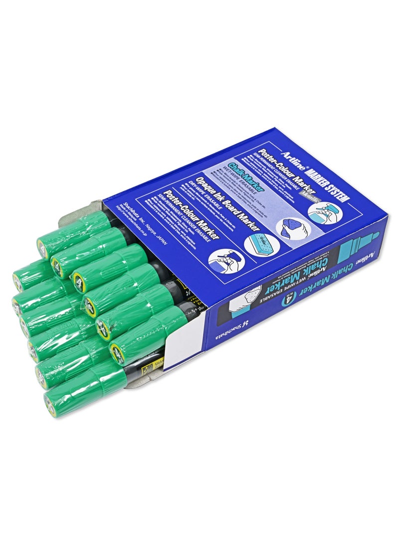 Artline Artline 12 Pieces EPW4 Chalk Marker, Line 4.0mm, Wet Wipe Eresable, Color:Green-ARMKEPW-4GR - Image 5