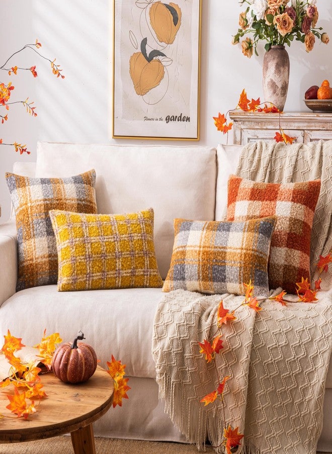 AQOTHES Yellow Plaid Fall Throw Pillow Covers 18x18 Inch Set of 2, Boucle Decorative Pillow Covers,Cozy Fluffy Home Living Room Farmhouse Decor for Sofa Couch Bed - Image 3
