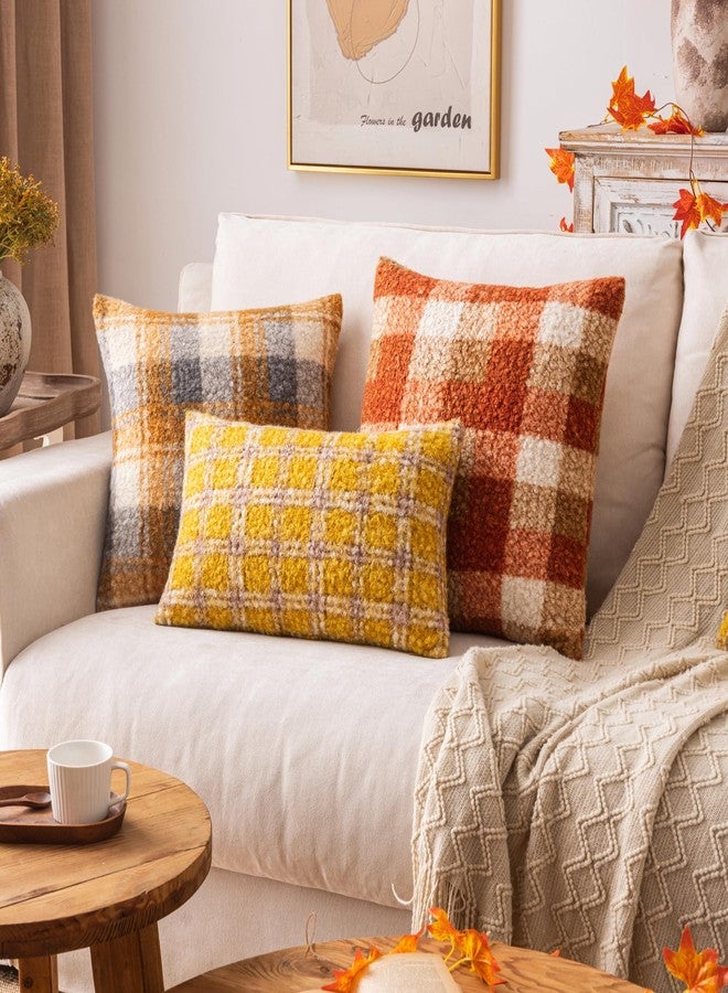 AQOTHES Yellow Plaid Fall Throw Pillow Covers 18x18 Inch Set of 2, Boucle Decorative Pillow Covers,Cozy Fluffy Home Living Room Farmhouse Decor for Sofa Couch Bed - Image 2