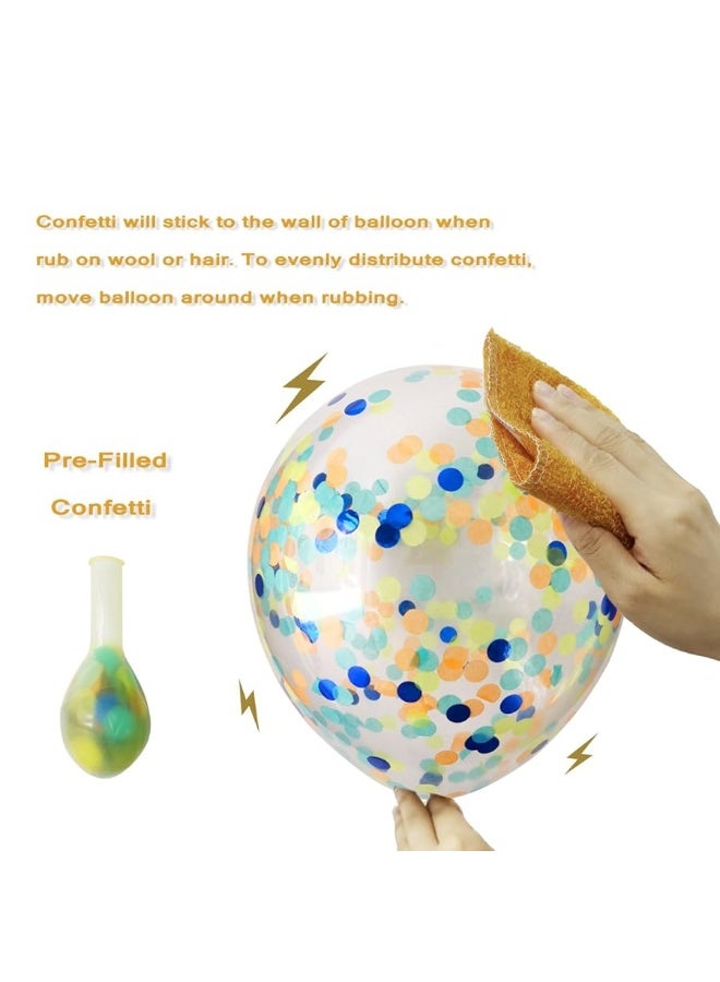 Haptda Dinosaur Balloons 40 Pack, 12 Inch Orange Light Blue Fruit Green Latex Balloons with Confetti Balloon for Baby Shower Dino Jungle Jurassic Birthday Party Decorations Supplies with Ribbon - Image 1