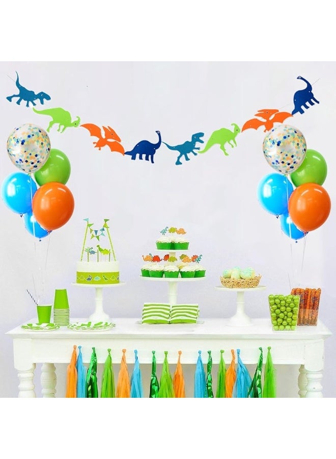 Haptda Dinosaur Balloons 40 Pack, 12 Inch Orange Light Blue Fruit Green Latex Balloons with Confetti Balloon for Baby Shower Dino Jungle Jurassic Birthday Party Decorations Supplies with Ribbon - Image 5