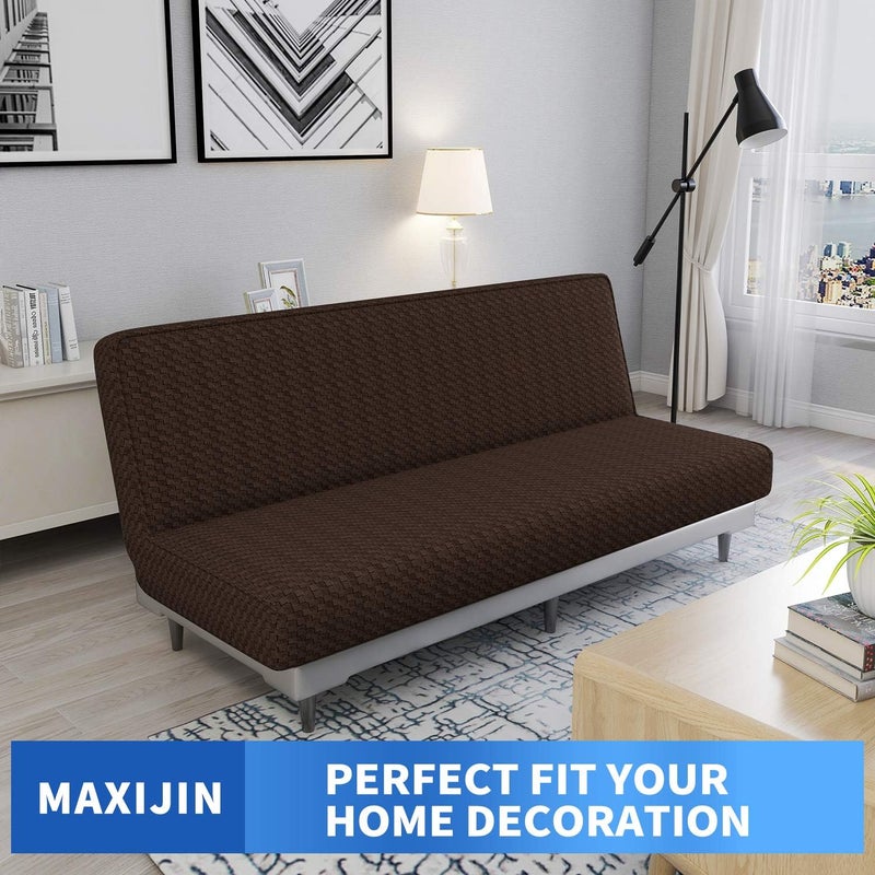 MAXIJIN Jacquard Futon Cover Stretch Armless Futon Sofa Cover Soft Futon Slipcover with Elastic Bottom Thick Sofa Bed Furniture Protector Covers, Machine Washable (Dark Coffee) - Image 2