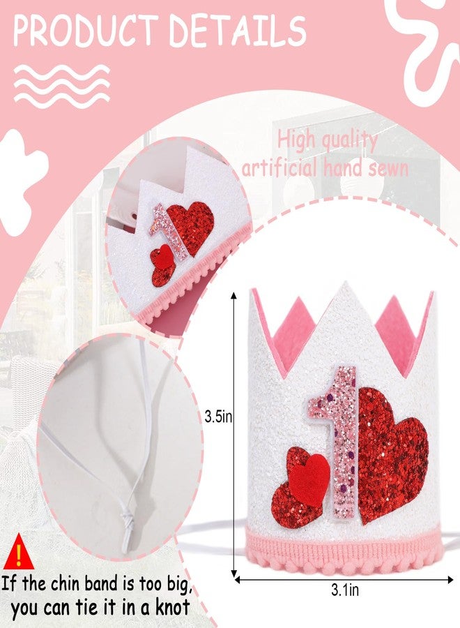 YOUAME First Valentine Birthday Hat - Girls 1st Birthday Decorations, Red Sweet Heart Love Day Outfits, Sweetheart Valentine Birthday Crown, Princess Decors - Image 2