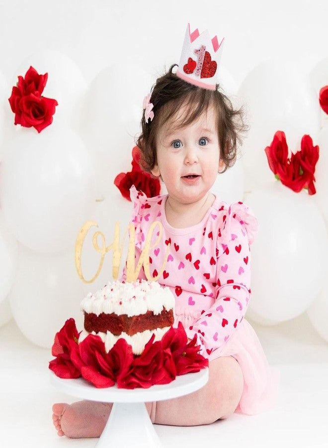 YOUAME First Valentine Birthday Hat - Girls 1st Birthday Decorations, Red Sweet Heart Love Day Outfits, Sweetheart Valentine Birthday Crown, Princess Decors - Image 3