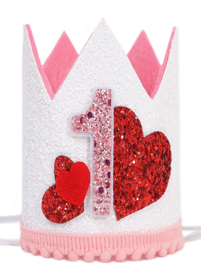 YOUAME First Valentine Birthday Hat - Girls 1st Birthday Decorations, Red Sweet Heart Love Day Outfits, Sweetheart Valentine Birthday Crown, Princess Decors - Image 1