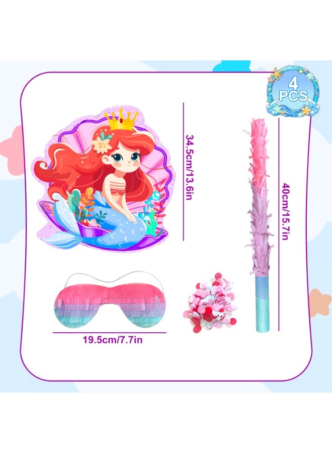 FRUITFUL PARTY Mermaid Pinata, Mermaid Themed Party Pinata Bundle - Large Seashell Pinata, Underwater Party Game Decorations Blindfold & Trident Birthday Party Stick etc Mermaid Pinata Birthday Party Supplies - Image 2