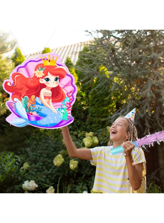 FRUITFUL PARTY Mermaid Pinata, Mermaid Themed Party Pinata Bundle - Large Seashell Pinata, Underwater Party Game Decorations Blindfold & Trident Birthday Party Stick etc Mermaid Pinata Birthday Party Supplies - Image 5
