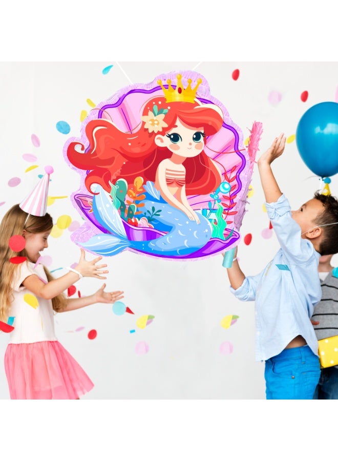 FRUITFUL PARTY Mermaid Pinata, Mermaid Themed Party Pinata Bundle - Large Seashell Pinata, Underwater Party Game Decorations Blindfold & Trident Birthday Party Stick etc Mermaid Pinata Birthday Party Supplies - Image 3