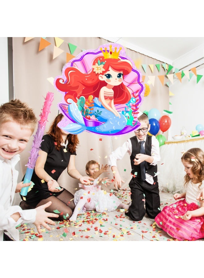 FRUITFUL PARTY Mermaid Pinata, Mermaid Themed Party Pinata Bundle - Large Seashell Pinata, Underwater Party Game Decorations Blindfold & Trident Birthday Party Stick etc Mermaid Pinata Birthday Party Supplies - Image 4