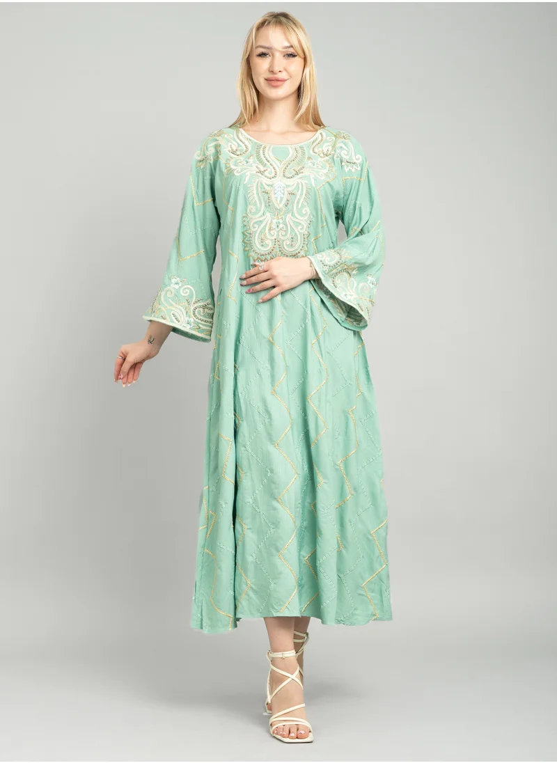اكسا جلابية عصرية مطرزة CJ1079 اخضر