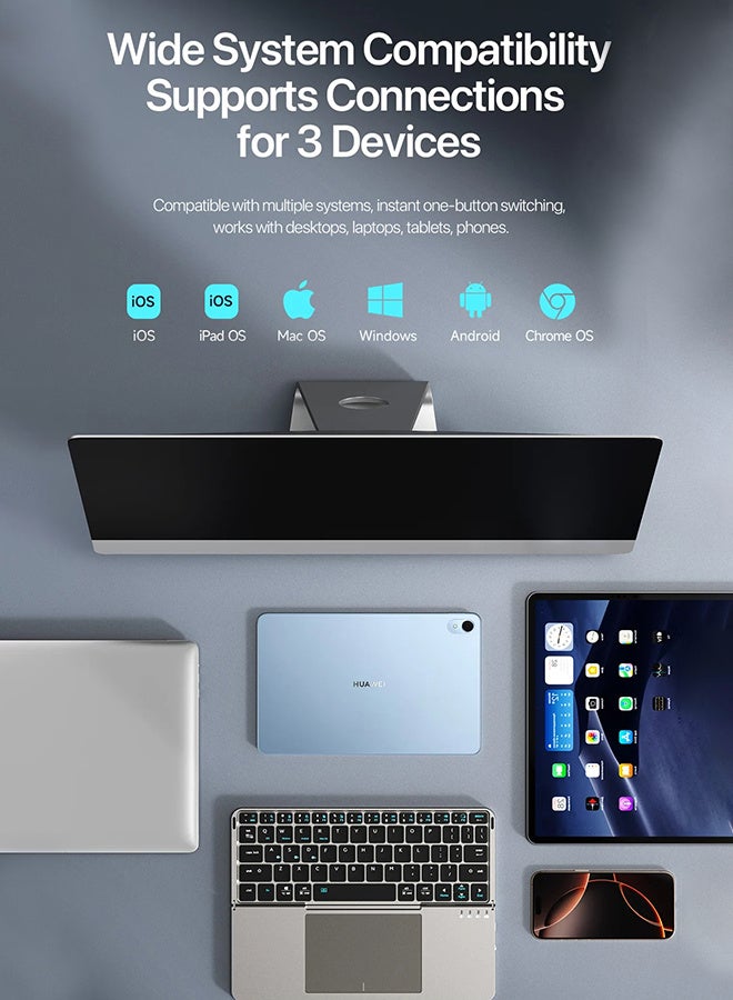 REMAX 【English and Arabic】 Foldable Bluetooth 5.0 Tablet Touch Keyboard, Portable Keyboard Magnetic Protective Case, Detachable Keyboard, Suitable for Mobile Phones, Tablets, PCs, iOS, Android, Windows and Mac Systems - Image 5