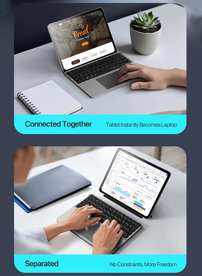 REMAX 【English and Arabic】 Foldable Bluetooth 5.0 Tablet Touch Keyboard, Portable Keyboard Magnetic Protective Case, Detachable Keyboard, Suitable for Mobile Phones, Tablets, PCs, iOS, Android, Windows and Mac Systems - Image 2