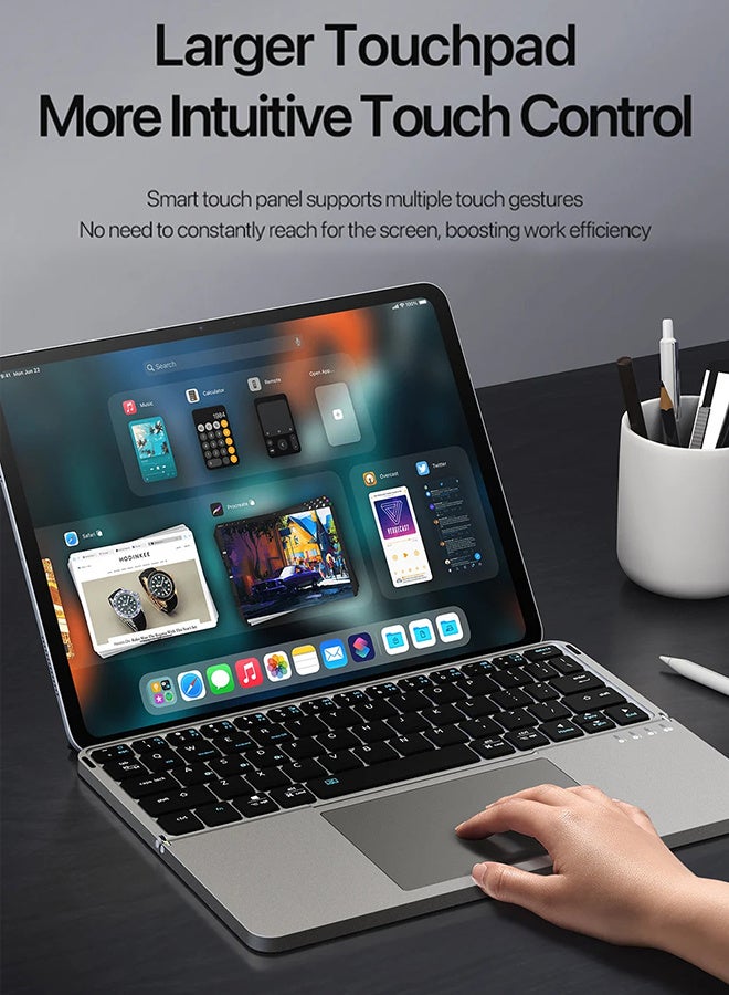 REMAX 【English and Arabic】 Foldable Bluetooth 5.0 Tablet Touch Keyboard, Portable Keyboard Magnetic Protective Case, Detachable Keyboard, Suitable for Mobile Phones, Tablets, PCs, iOS, Android, Windows and Mac Systems - Image 4