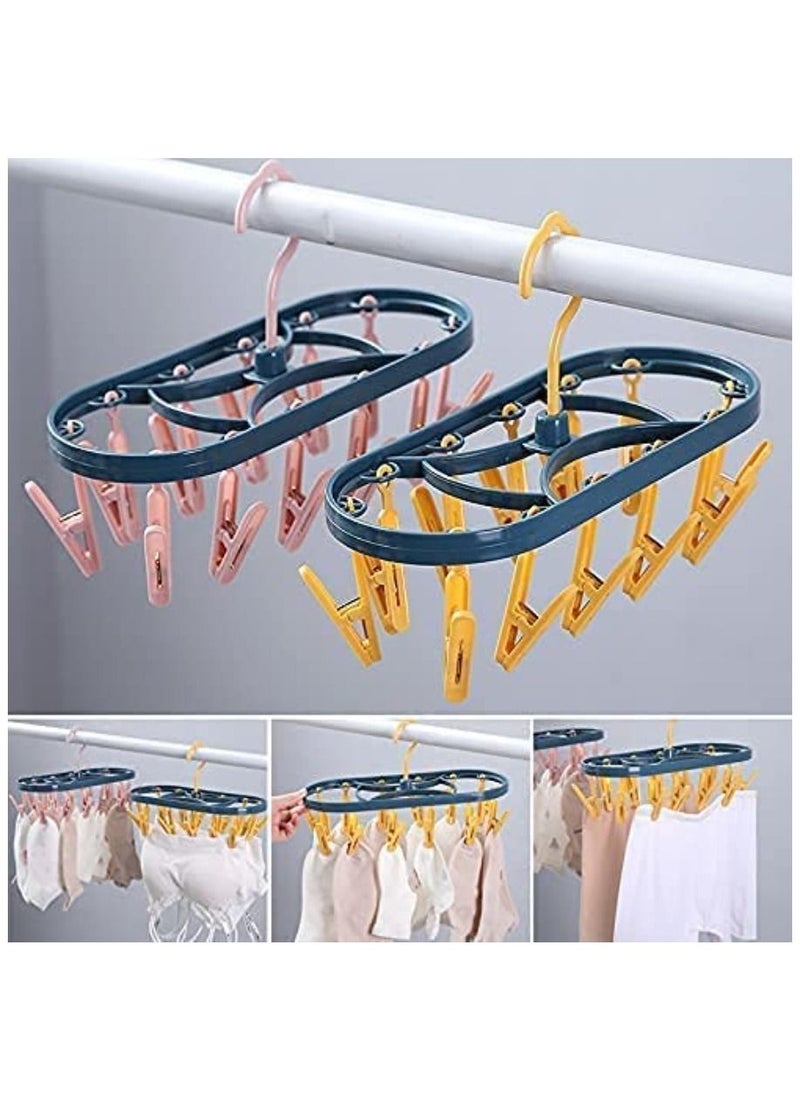 Clothes Drying Hanger Foldable Drying Rack With 12 Clips Plastic Space Saving Closet Organizer Hanger Rack for Towels Socks Bras Underwear