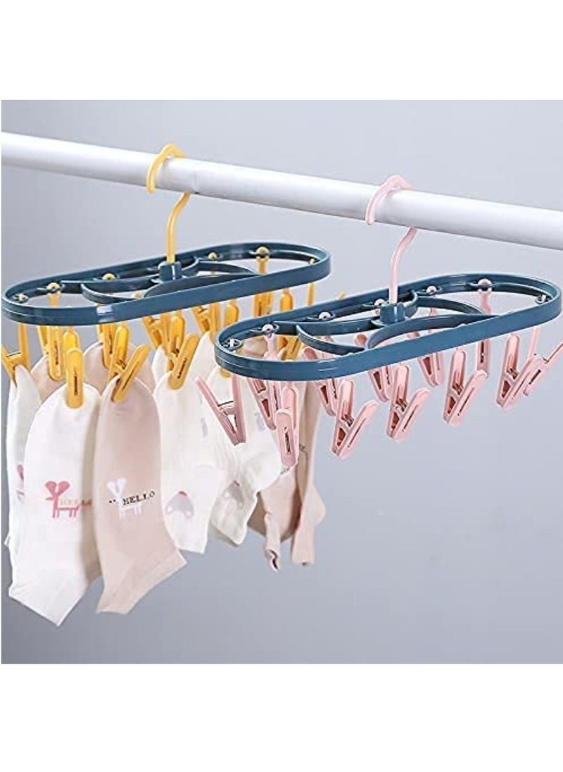 Clothes Drying Hanger Foldable Drying Rack With 12 Clips Plastic Space Saving Closet Organizer Hanger Rack for Towels Socks Bras Underwear