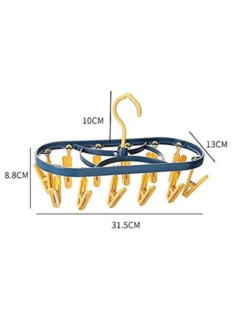 Clothes Drying Hanger Foldable Drying Rack With 12 Clips Plastic Space Saving Closet Organizer Hanger Rack for Towels Socks Bras Underwear