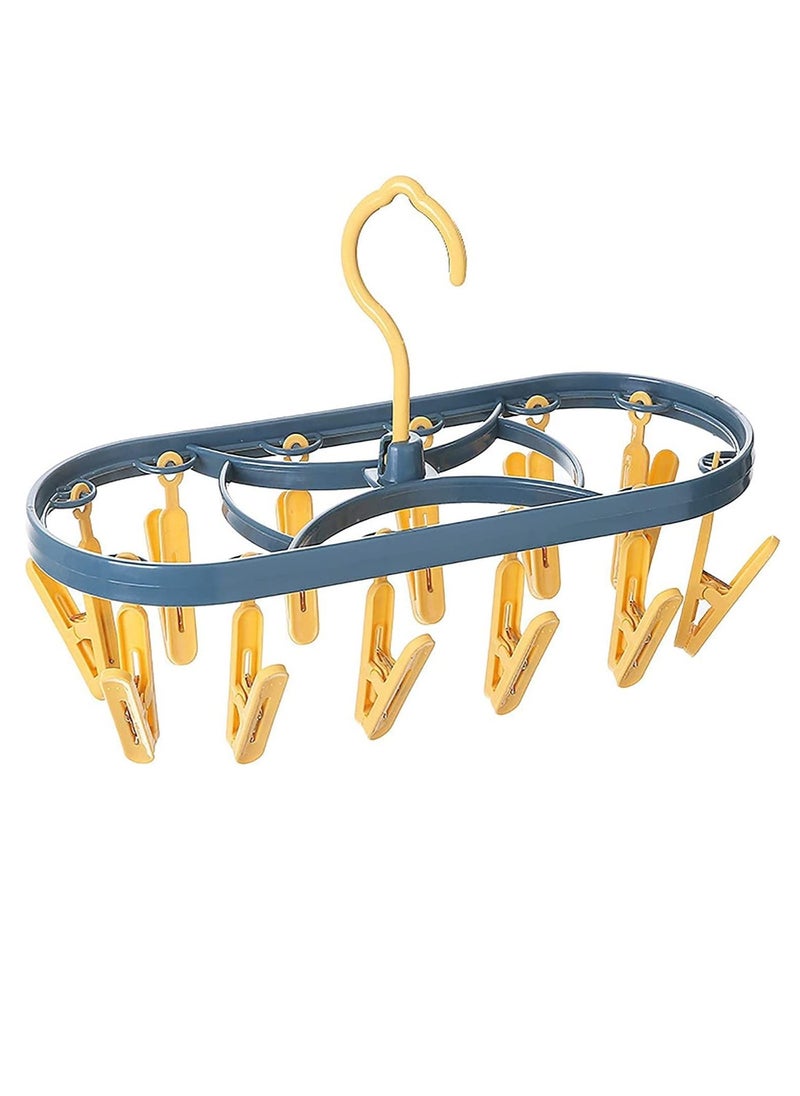 Clothes Drying Hanger Foldable Drying Rack With 12 Clips Plastic Space Saving Closet Organizer Hanger Rack for Towels Socks Bras Underwear