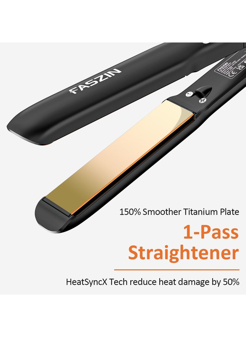 Faszin Hair Straightener, Fast Heating Titanium Flat with Negative Ion for Smooth Hair, 2-In-1 3D Floating Wide Plate Hair for All Hair Types, Dual Voltage & 11 Levels Adjustable  - Image 2