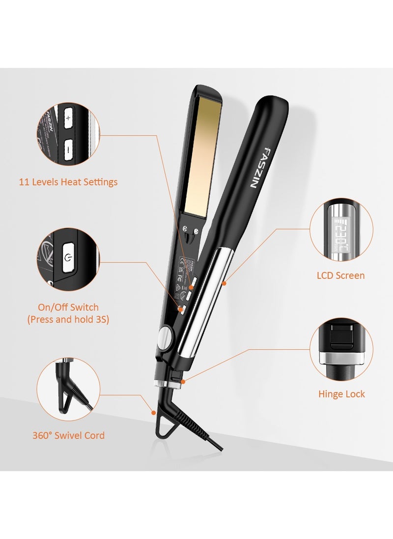 Faszin - Hair Straightener, Fast Heating Titanium Flat with Negative Ion for Smooth Hair, 2-In-1 3D Floating Wide Plate Hair for All Hair Types, Dual Voltage & 11 Levels Adjustable - Image 1