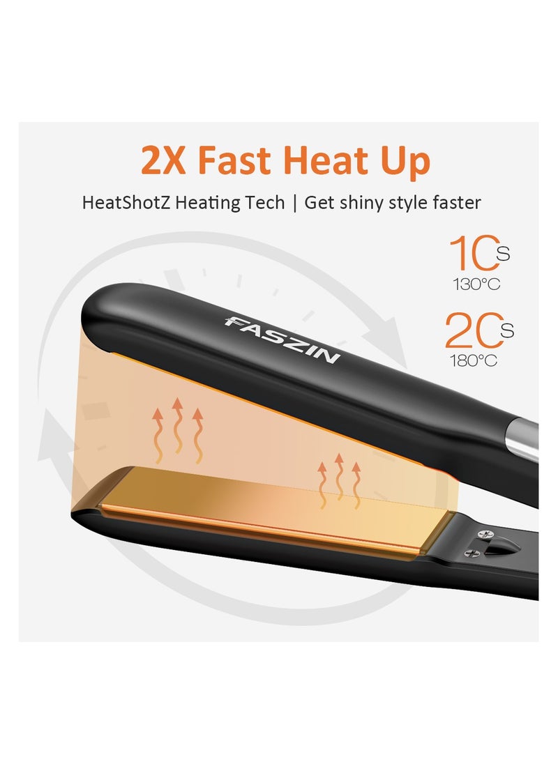 Faszin Hair Straightener, Fast Heating Titanium Flat with Negative Ion for Smooth Hair, 2-In-1 3D Floating Wide Plate Hair for All Hair Types, Dual Voltage & 11 Levels Adjustable  - Image 3