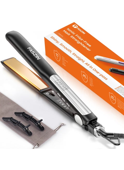 Hair Straightener, Fast Heating Titanium Flat with Negative Ion for Smooth Hair, 2-In-1 3D Floating Wide Plate Hair for All Hair Types, Dual Voltage & 11 Levels Adjustable
