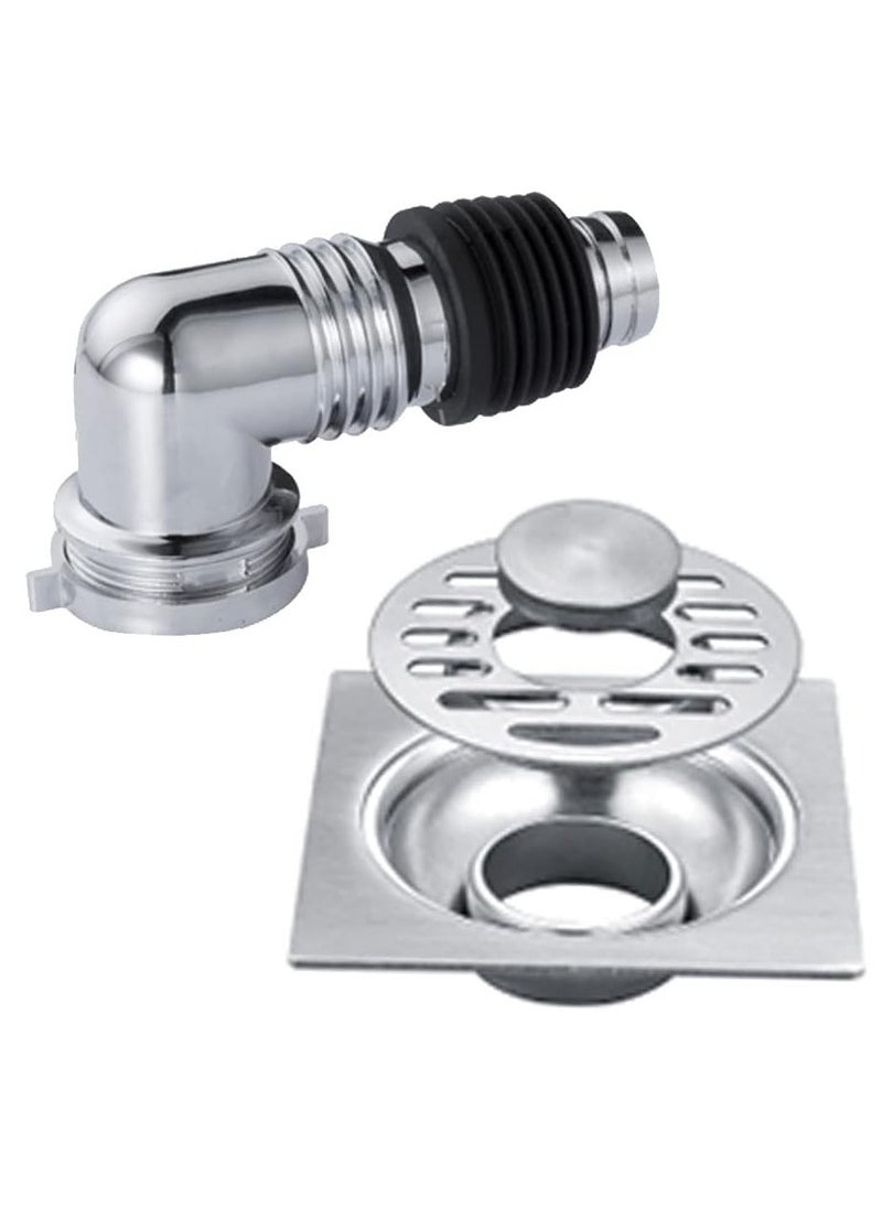 Washing Machine Floor Drain Cover,   Bathroom Square Sink Drain Strainers, Easy Clean,  Home with Pipe Connector (Silver)