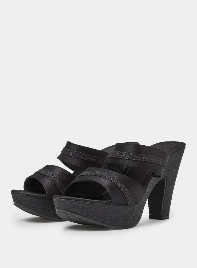 Take Two Black Double Strap Platform Mules