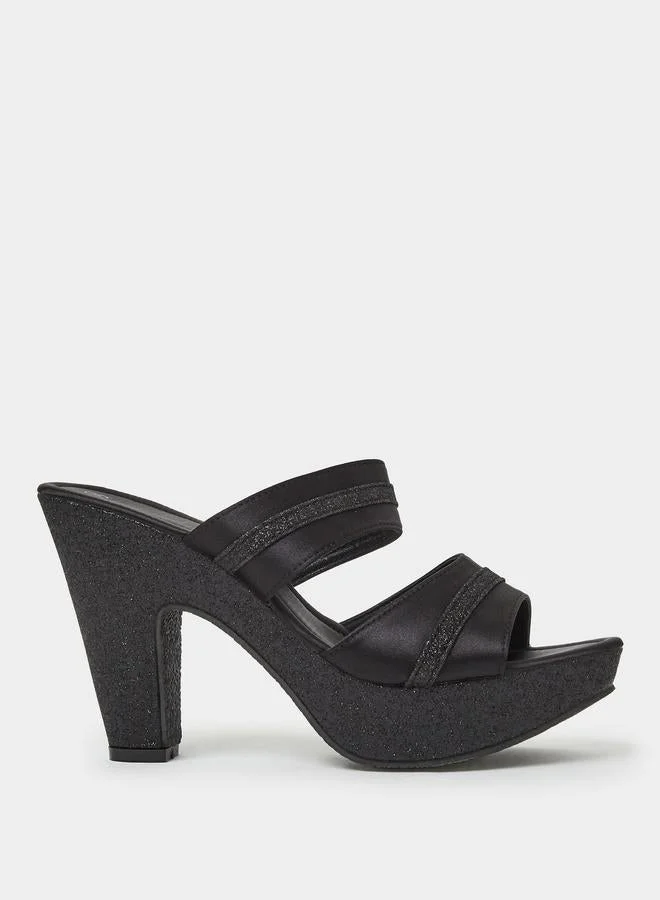 Take Two Black Double Strap Platform Mules