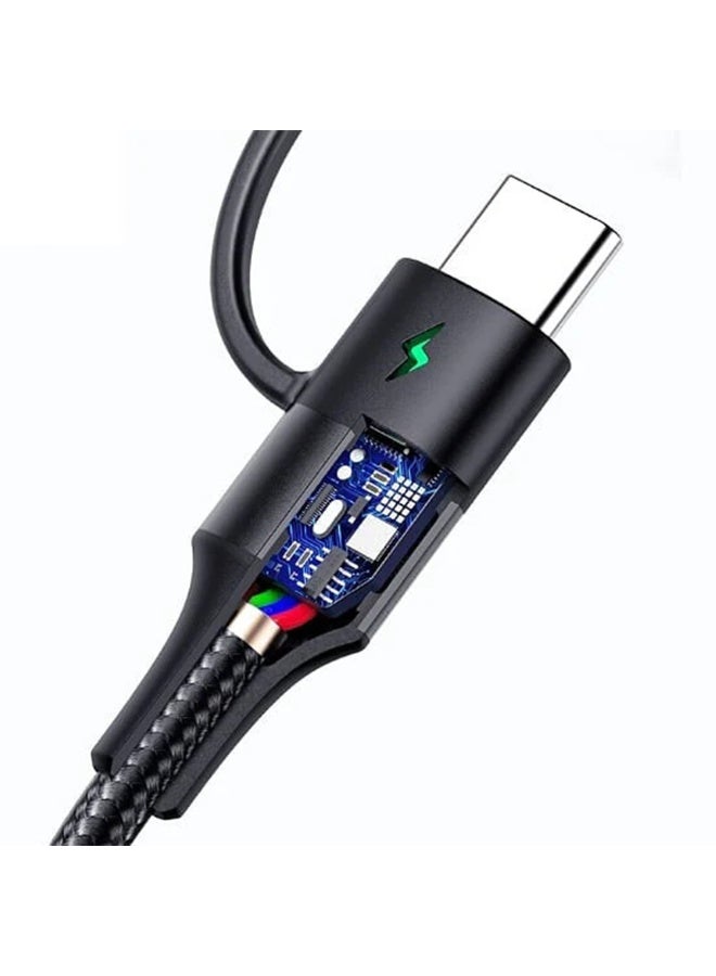 مكدودو كابل شحن سريع CA-712 2 في 1، من النوع C إلى Type-C و Lightning، PD 3.0، حتى 60 وات مع مؤشر LED، تصميم متين من سبائك الزنك وسلك مضفر من النايلون، يدعم الشحن ونقل البيانات بكفاءة، تيار 3 أمبير وحماية من الانحناء والحرارة لضمان أداء آمن ومستقر. - Image 2