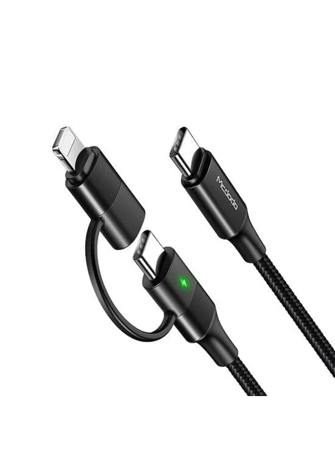 مكدودو كابل شحن سريع CA-712 2 في 1، من النوع C إلى Type-C و Lightning، PD 3.0، حتى 60 وات مع مؤشر LED، تصميم متين من سبائك الزنك وسلك مضفر من النايلون، يدعم الشحن ونقل البيانات بكفاءة، تيار 3 أمبير وحماية من الانحناء والحرارة لضمان أداء آمن ومستقر. - Image 5