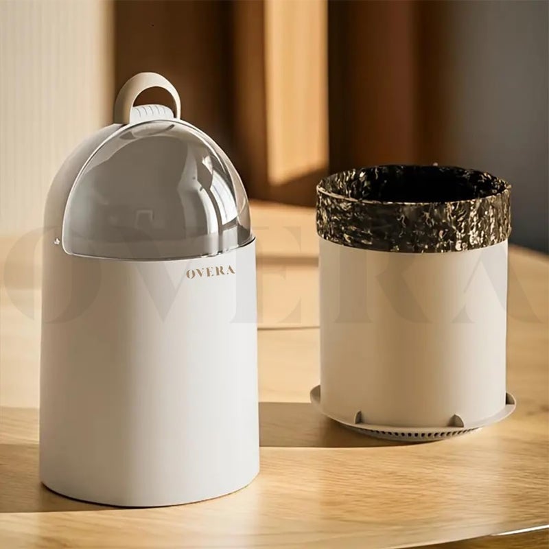 overa Mini Trash Can with Lid, Space Capsule Trash Can with Lid, Desktop Trash Can Small Garbage Waste Bin Tabletop Storage Container Decorative Dustbin Holder, for Home, Office, Kitchen. (Medium)