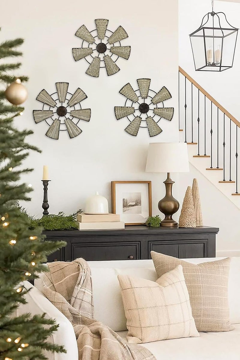Briful Multi-market matching options 12" Wall Décor Pack of 3 Metal White & Black Windmill Radial Plate Wall Art Modern Accent Hanging Wall Decorations For Home Office Living Room Wall Sculptures Standard fit - Image 3