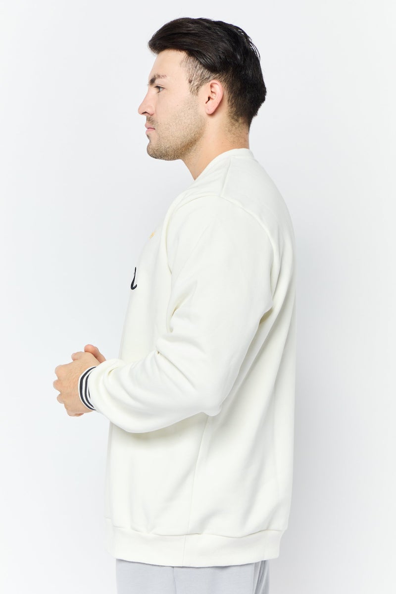 adidas Originals Men V-Neck Embroidered Logo Long Sleeve Sweatshirts, Off White  - Image 3