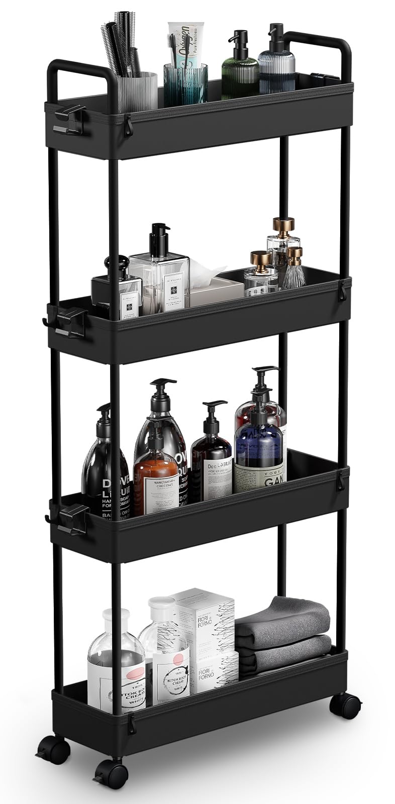 SOLEJAZZ Slim Storage Cart, 4 Tier Bathroom Organizer Mobile Shelving Unit, Rolling Utility Cart Slide Out Organizer for Kitchen, Bathroom, Laundry, Narrow Places, Black - Image 1