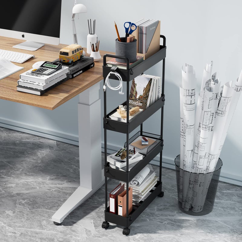 SOLEJAZZ Slim Storage Cart, 4 Tier Bathroom Organizer Mobile Shelving Unit, Rolling Utility Cart Slide Out Organizer for Kitchen, Bathroom, Laundry, Narrow Places, Black - Image 4