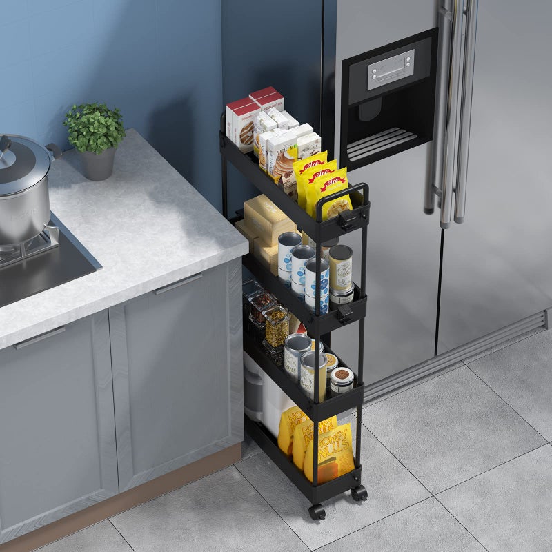 SOLEJAZZ Slim Storage Cart, 4 Tier Bathroom Organizer Mobile Shelving Unit, Rolling Utility Cart Slide Out Organizer for Kitchen, Bathroom, Laundry, Narrow Places, Black - Image 5