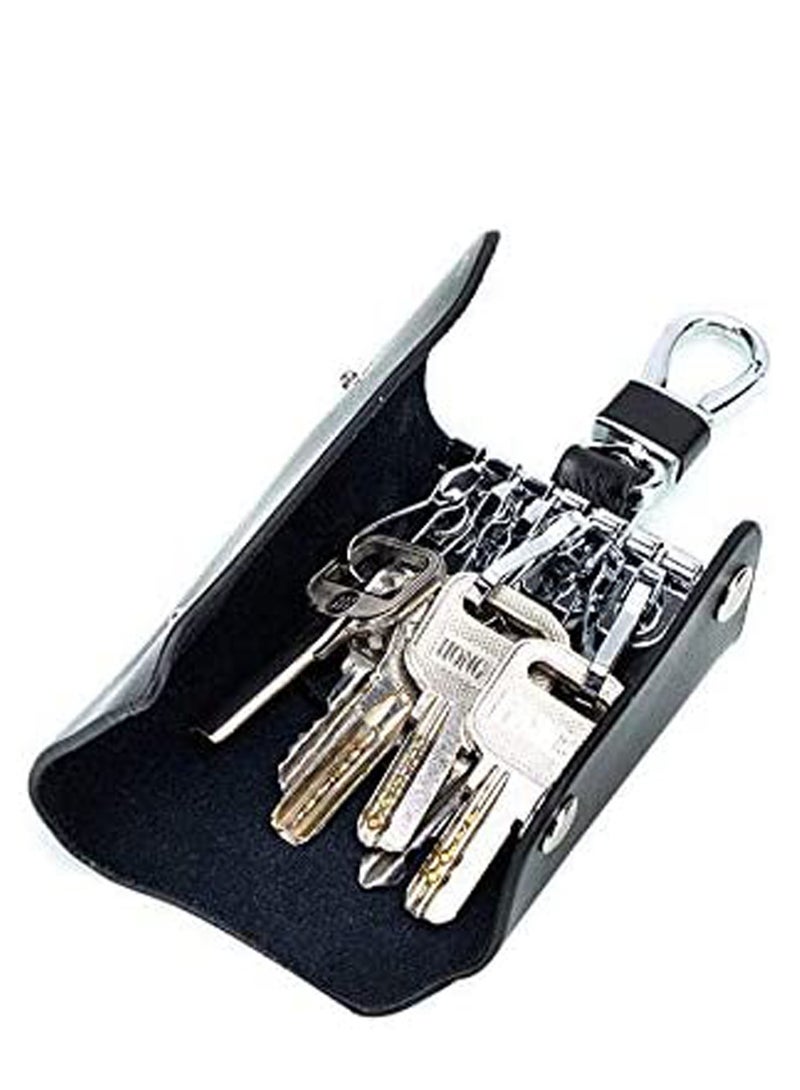 SYOSI Unisex Genuine Cow Leather Keychain Bag Men Women Key Holder Organizer Pouch Car Key Case Magnetic Buckle-Black - Image 2