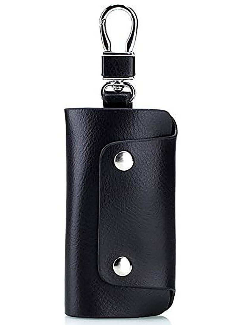SYOSI Unisex Genuine Cow Leather Keychain Bag Men Women Key Holder Organizer Pouch Car Key Case Magnetic Buckle-Black - Image 1