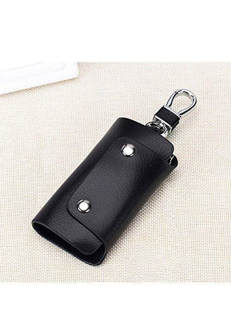 SYOSI Unisex Genuine Cow Leather Keychain Bag Men Women Key Holder Organizer Pouch Car Key Case Magnetic Buckle-Black - Image 3