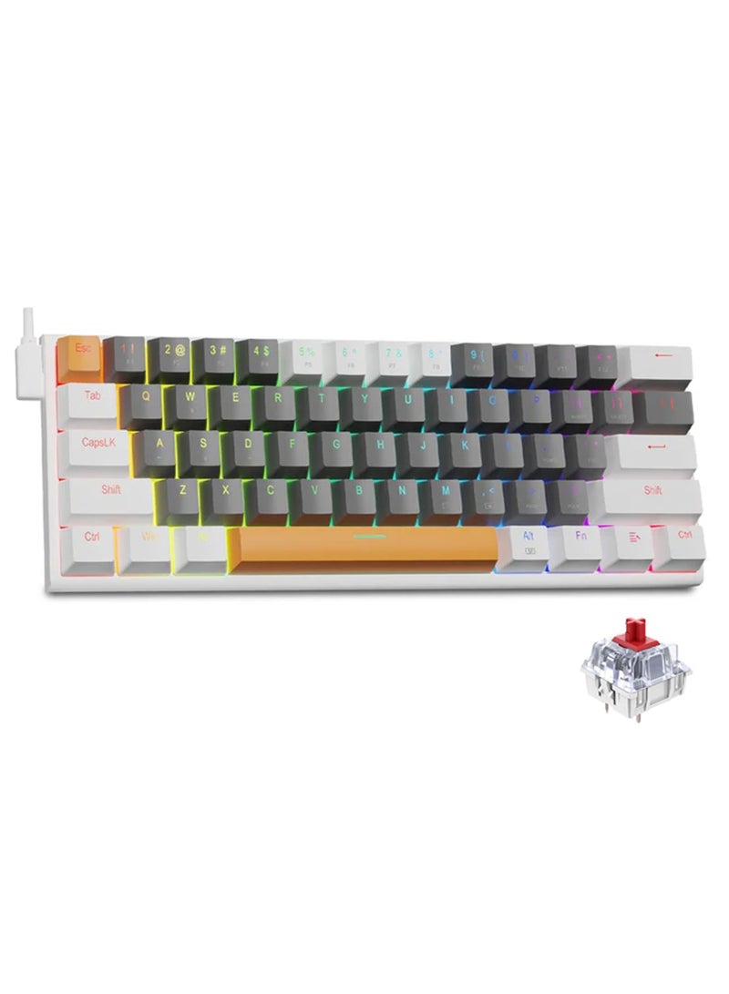 E-YOOSO Z-11 61 Keys Mechanical Gaming Keyboard,Red Switch 60% Wired Compact Keyboard,RGB Backlit and Metal Panel for Windows,Mac OS-Grey White - Image 1