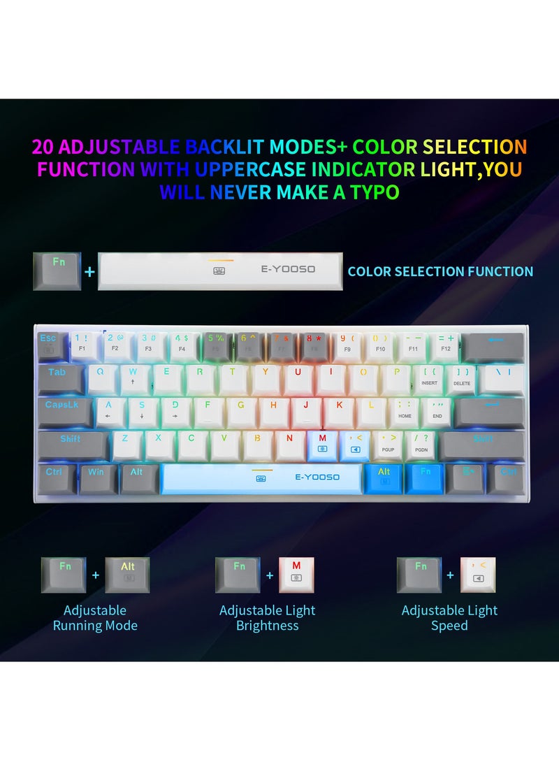 E-YOOSO Z-11 61 Keys Mechanical Gaming Keyboard,Red Switch 60% Wired Compact Keyboard,RGB Backlit and Metal Panel for Windows,Mac OS-Grey White - Image 2