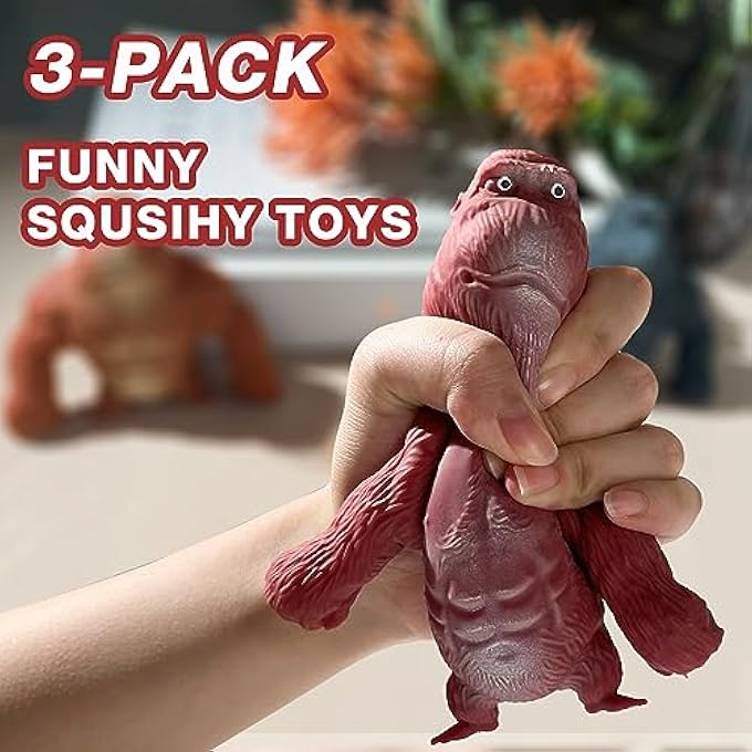 CHEROSIN Squishy Monkey Stretch Gorilla Toy - 3Pack of Big Sensory Monkey Stretchy ToysStress Relief Splat Gorilla Figures for Autism ,Funny Animal Squishy Gorilla Toys Kids and Adults Easter Stuffers - Image 4