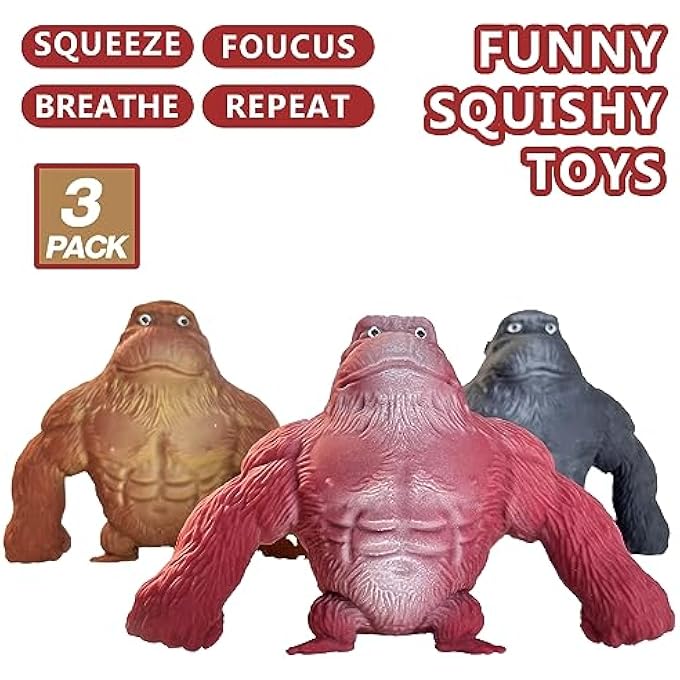 CHEROSIN Squishy Monkey Stretch Gorilla Toy - 3Pack of Big Sensory Monkey Stretchy ToysStress Relief Splat Gorilla Figures for Autism ,Funny Animal Squishy Gorilla Toys Kids and Adults Easter Stuffers - Image 2