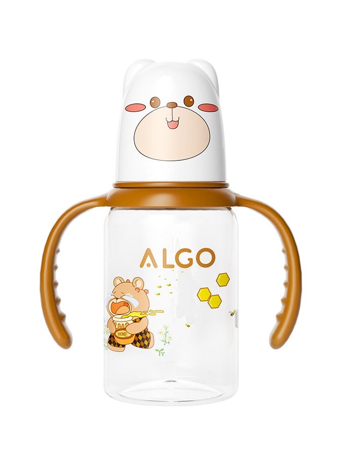 Algo Baby Milk Bottle - Cute Cartoon Design, BPA-Free Anti-Colic 120ml Standard Neck PP Feeding Bottle with Leakproof Silicone Cap, Durable Baby Bottle for Easy Feeding (Brown) - Image 1