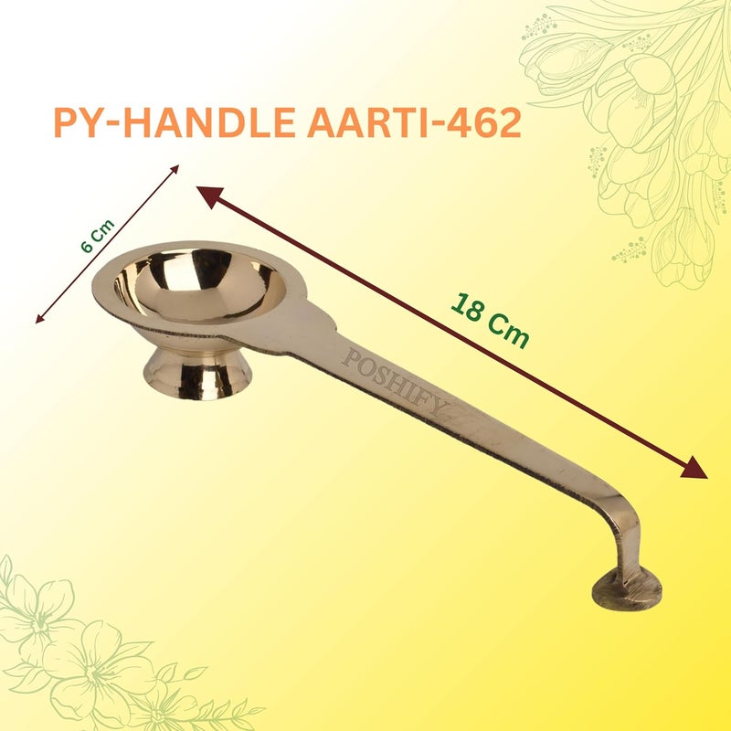 POSHIFY Brass Handle Aarti Traditional Indian Puja Aarti Holder with Camphor Holder and Decorative Engravings - Image 2